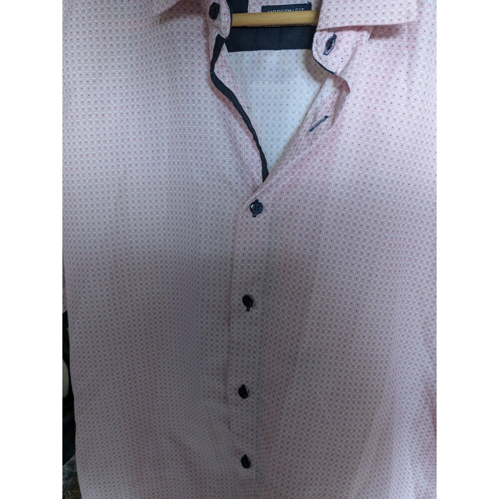 Silver Stone Shirt Mens Button Up Short Sleeve Pink and Navy Blue Size L - Picture 5 of 7